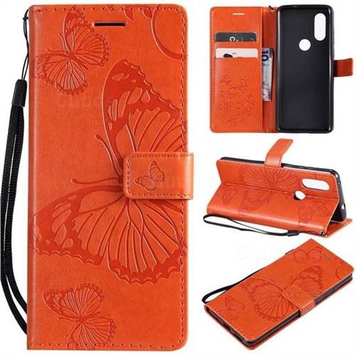 Embossing 3D Butterfly Leather Wallet Case for Motorola Moto P40 - Orange