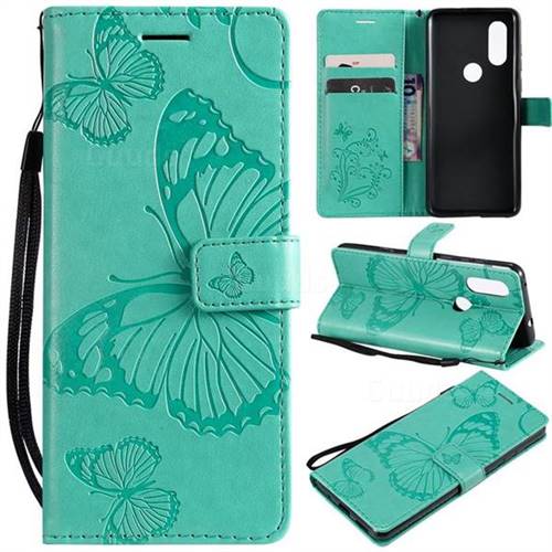 Embossing 3D Butterfly Leather Wallet Case for Motorola Moto P40 - Green