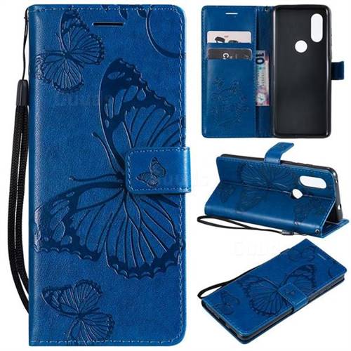 Embossing 3D Butterfly Leather Wallet Case for Motorola Moto P40 - Blue