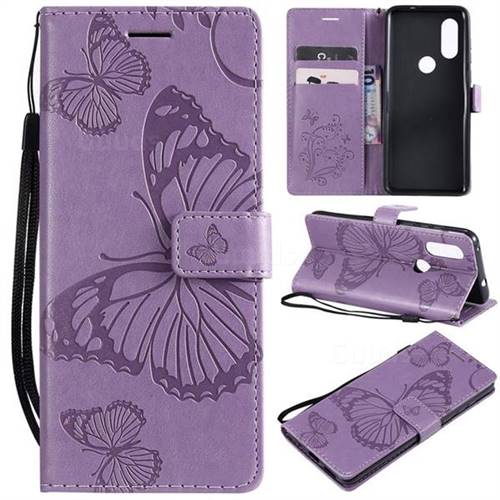 Embossing 3D Butterfly Leather Wallet Case for Motorola Moto P40 - Purple