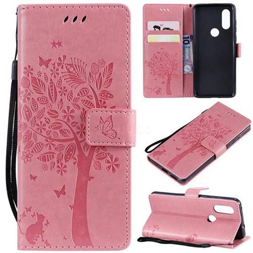 Embossing Butterfly Tree Leather Wallet Case for Motorola Moto P40 - Pink