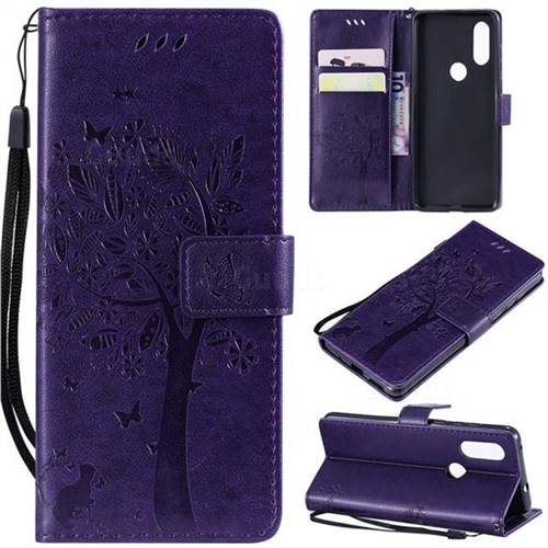 Embossing Butterfly Tree Leather Wallet Case for Motorola Moto P40 - Purple
