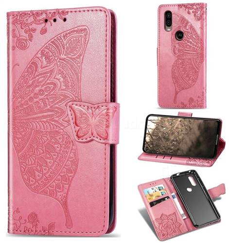 Embossing Mandala Flower Butterfly Leather Wallet Case for Motorola Moto P40 - Pink