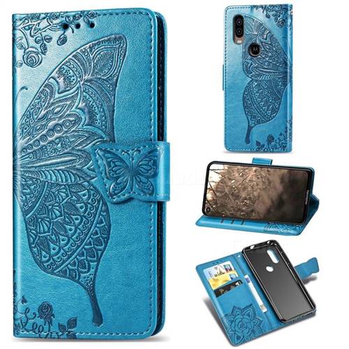 Embossing Mandala Flower Butterfly Leather Wallet Case for Motorola Moto P40 - Blue
