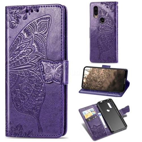 Embossing Mandala Flower Butterfly Leather Wallet Case for Motorola Moto P40 - Dark Purple