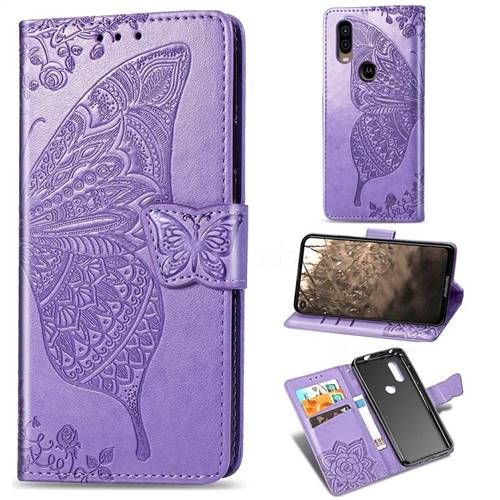 Embossing Mandala Flower Butterfly Leather Wallet Case for Motorola Moto P40 - Light Purple