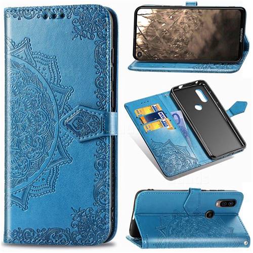 Embossing Imprint Mandala Flower Leather Wallet Case for Motorola Moto P40 - Blue