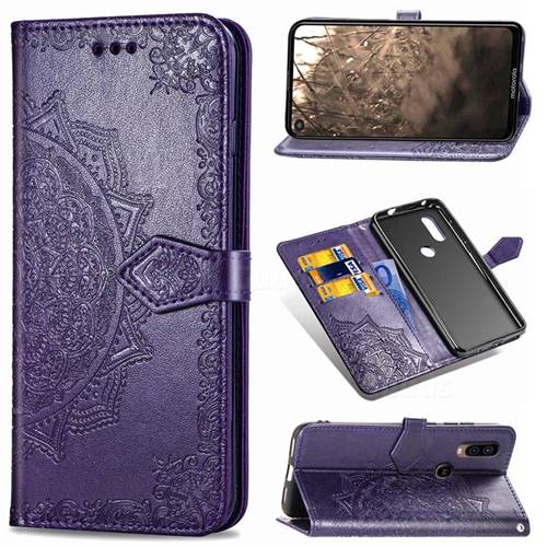 Embossing Imprint Mandala Flower Leather Wallet Case for Motorola Moto P40 - Purple