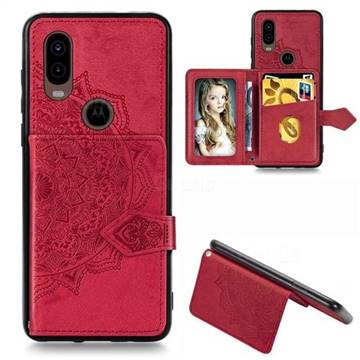 Mandala Flower Cloth Multifunction Stand Card Leather Phone Case for Motorola Moto P40 - Red