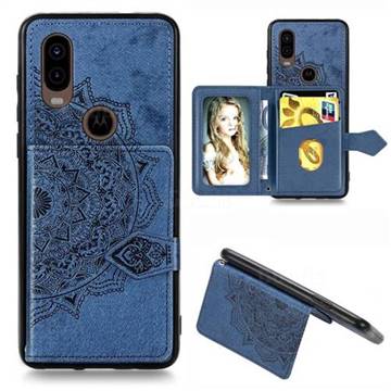Mandala Flower Cloth Multifunction Stand Card Leather Phone Case for Motorola Moto P40 - Blue