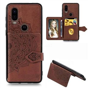 Mandala Flower Cloth Multifunction Stand Card Leather Phone Case for Motorola Moto P40 - Brown