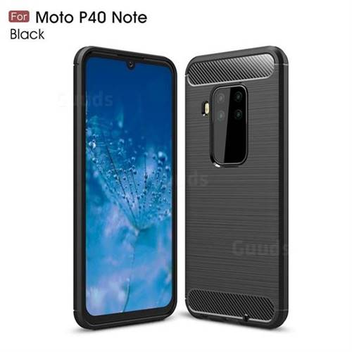 Luxury Carbon Fiber Brushed Wire Drawing Silicone TPU Back Cover for Motorola Moto P40 Note - Black
