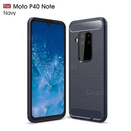 Luxury Carbon Fiber Brushed Wire Drawing Silicone TPU Back Cover for Motorola Moto P40 Note - Navy