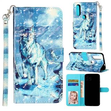 Snow Wolf 3D Leather Phone Holster Wallet Case for Motorola Moto P40 Power