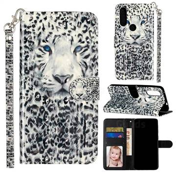 White Leopard 3D Leather Phone Holster Wallet Case for Motorola Moto P40 Power