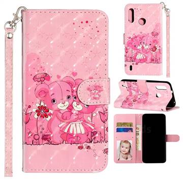 Pink Bear 3D Leather Phone Holster Wallet Case for Motorola Moto P40 Play