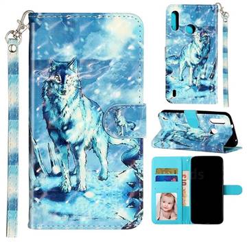 Snow Wolf 3D Leather Phone Holster Wallet Case for Motorola Moto P40 Play