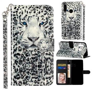 White Leopard 3D Leather Phone Holster Wallet Case for Motorola Moto P40 Play