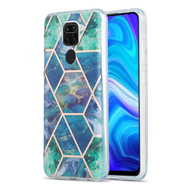 Blue Green Marble Pattern Galvanized Electroplating Protective Case Cover for Xiaomi Redmi 10X 4G