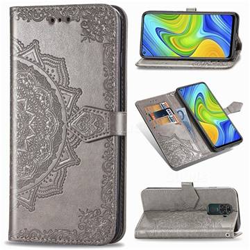 Embossing Imprint Mandala Flower Leather Wallet Case for Xiaomi Redmi 10X 4G - Gray