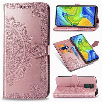 Embossing Imprint Mandala Flower Leather Wallet Case for Xiaomi Redmi 10X 4G - Rose Gold