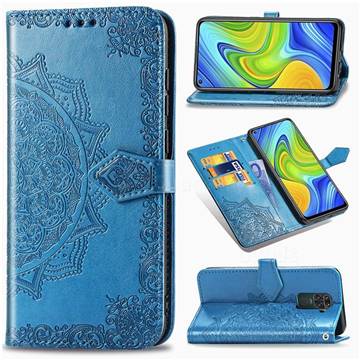 Embossing Imprint Mandala Flower Leather Wallet Case for Xiaomi Redmi 10X 4G - Blue