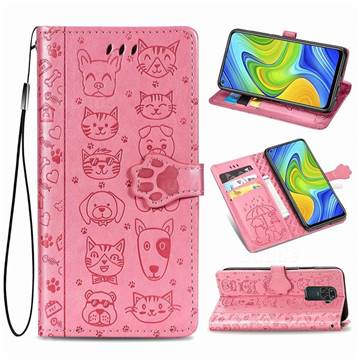 Embossing Dog Paw Kitten and Puppy Leather Wallet Case for Xiaomi Redmi 10X 4G - Pink