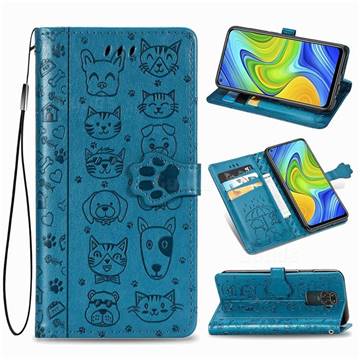 Embossing Dog Paw Kitten and Puppy Leather Wallet Case for Xiaomi Redmi 10X 4G - Blue