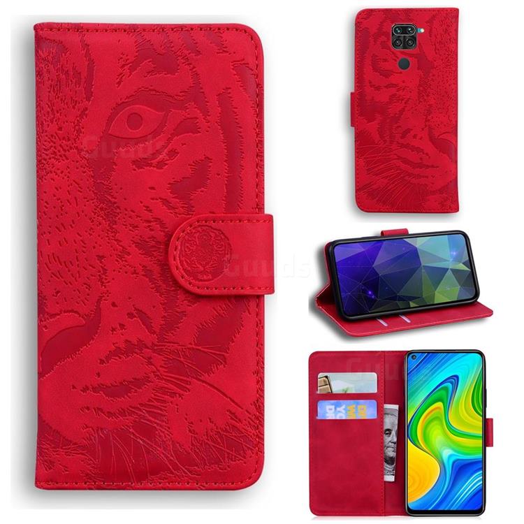 Intricate Embossing Tiger Face Leather Wallet Case for Xiaomi Redmi 10X 4G - Red