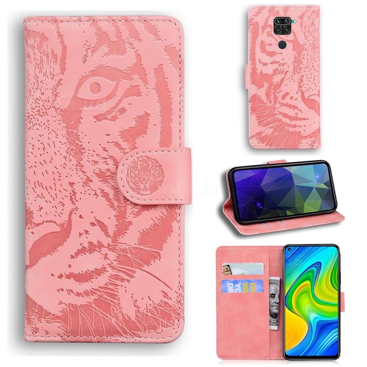 Intricate Embossing Tiger Face Leather Wallet Case for Xiaomi Redmi 10X 4G - Pink