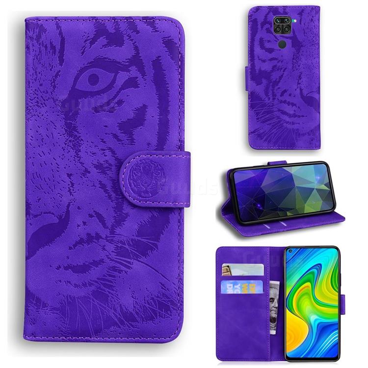 Intricate Embossing Tiger Face Leather Wallet Case for Xiaomi Redmi 10X 4G - Purple