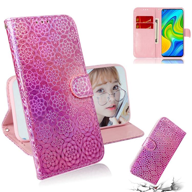 Laser Circle Shining Leather Wallet Phone Case for Xiaomi Redmi 10X 4G - Pink