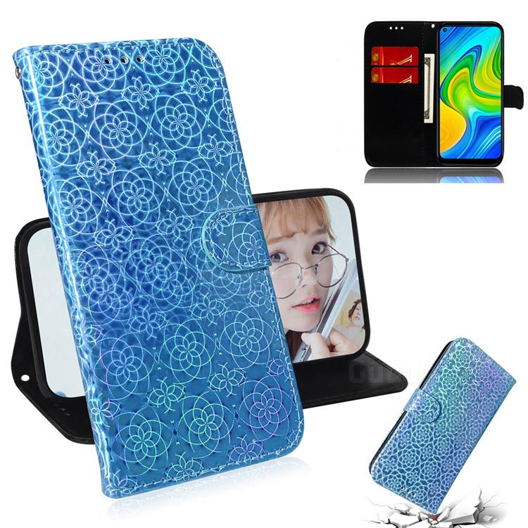 Laser Circle Shining Leather Wallet Phone Case for Xiaomi Redmi 10X 4G - Blue