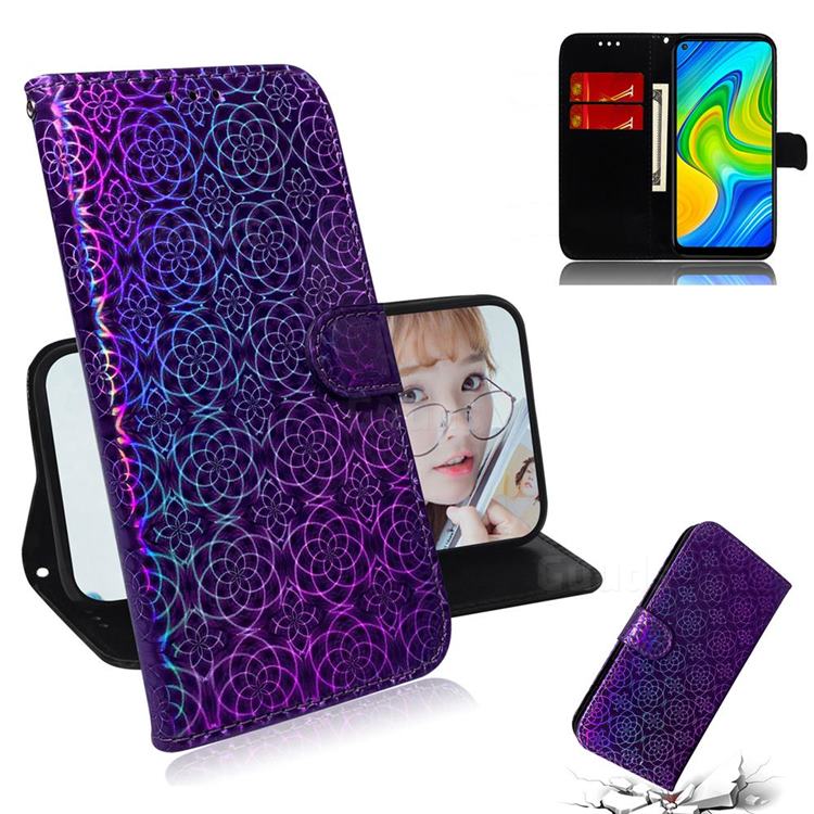 Laser Circle Shining Leather Wallet Phone Case for Xiaomi Redmi 10X 4G - Purple
