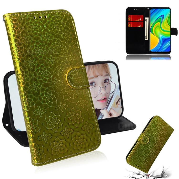 Laser Circle Shining Leather Wallet Phone Case for Xiaomi Redmi 10X 4G - Golden