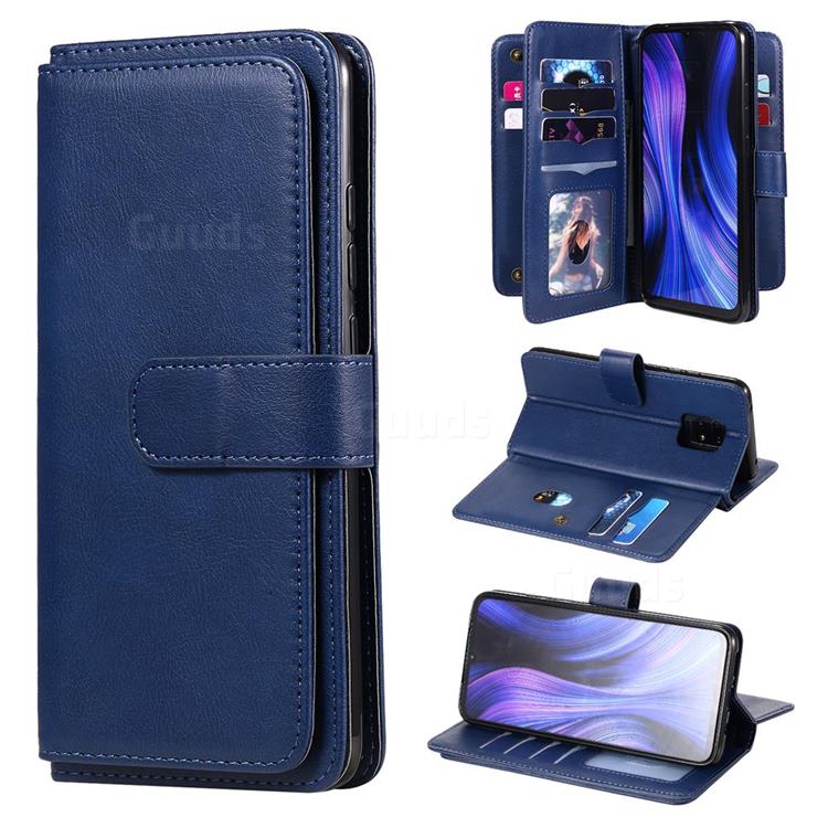 Multi-function Ten Card Slots and Photo Frame PU Leather Wallet Phone Case Cover for Xiaomi Redmi 10X 5G - Dark Blue