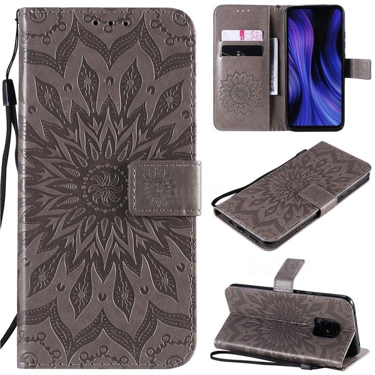 Embossing Sunflower Leather Wallet Case for Xiaomi Redmi 10X 5G - Gray