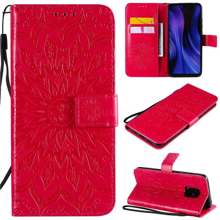 Embossing Sunflower Leather Wallet Case for Xiaomi Redmi 10X 5G - Red
