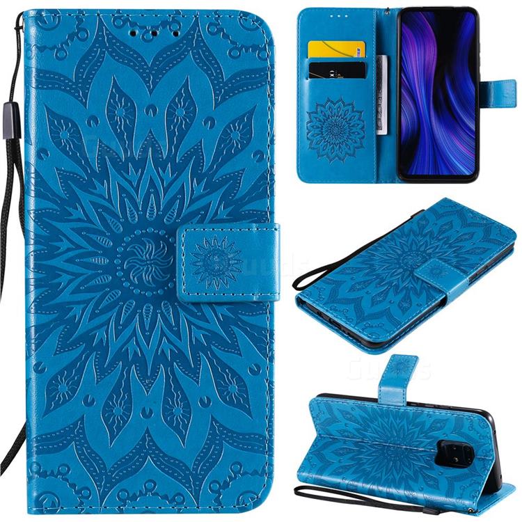 Embossing Sunflower Leather Wallet Case for Xiaomi Redmi 10X 5G - Blue