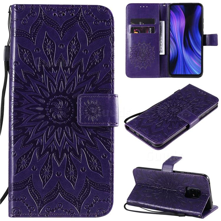Embossing Sunflower Leather Wallet Case for Xiaomi Redmi 10X 5G - Purple