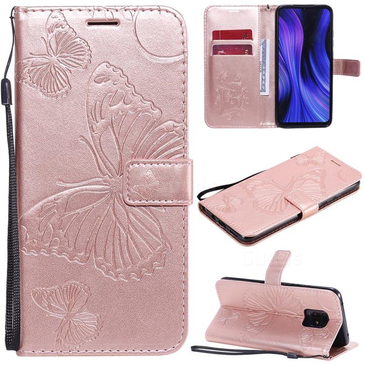 Embossing 3D Butterfly Leather Wallet Case for Xiaomi Redmi 10X 5G - Rose Gold