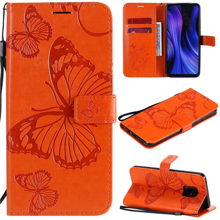 Embossing 3D Butterfly Leather Wallet Case for Xiaomi Redmi 10X 5G - Orange
