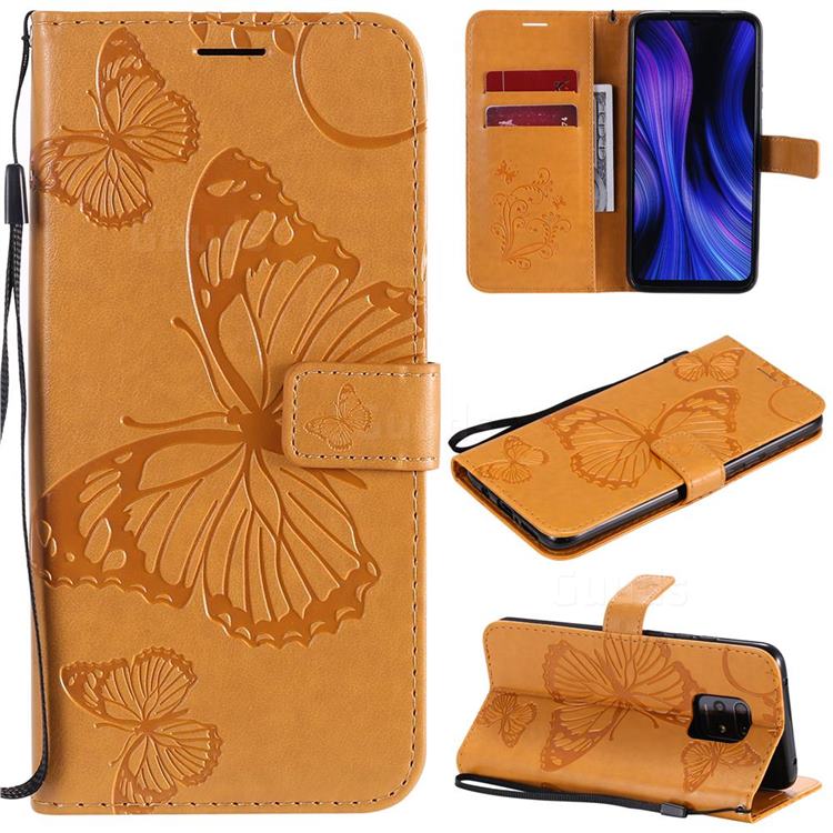 Embossing 3D Butterfly Leather Wallet Case for Xiaomi Redmi 10X 5G - Yellow