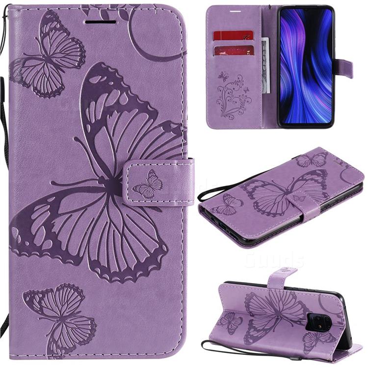 Embossing 3D Butterfly Leather Wallet Case for Xiaomi Redmi 10X 5G - Purple