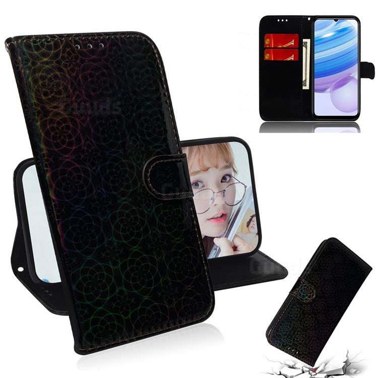 Laser Circle Shining Leather Wallet Phone Case for Xiaomi Redmi 10X 5G - Black