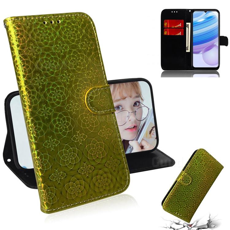 Laser Circle Shining Leather Wallet Phone Case for Xiaomi Redmi 10X 5G - Golden