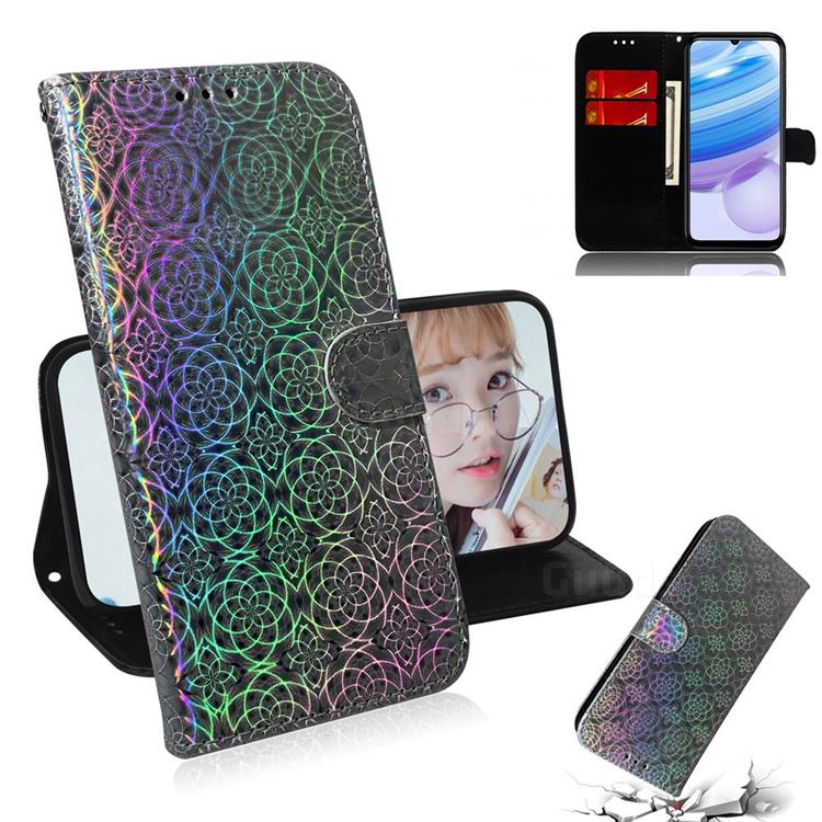 Laser Circle Shining Leather Wallet Phone Case for Xiaomi Redmi 10X 5G - Silver