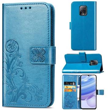 Embossing Imprint Four-Leaf Clover Leather Wallet Case for Xiaomi Redmi 10X Pro 5G - Blue