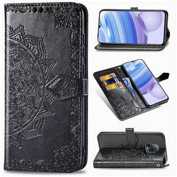 Embossing Imprint Mandala Flower Leather Wallet Case for Xiaomi Redmi 10X Pro 5G - Black