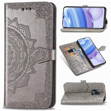 Embossing Imprint Mandala Flower Leather Wallet Case for Xiaomi Redmi 10X Pro 5G - Gray